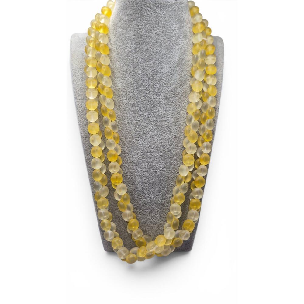 Vintage 50" Frosted Lemon Yellow Lucite Bead Necklace